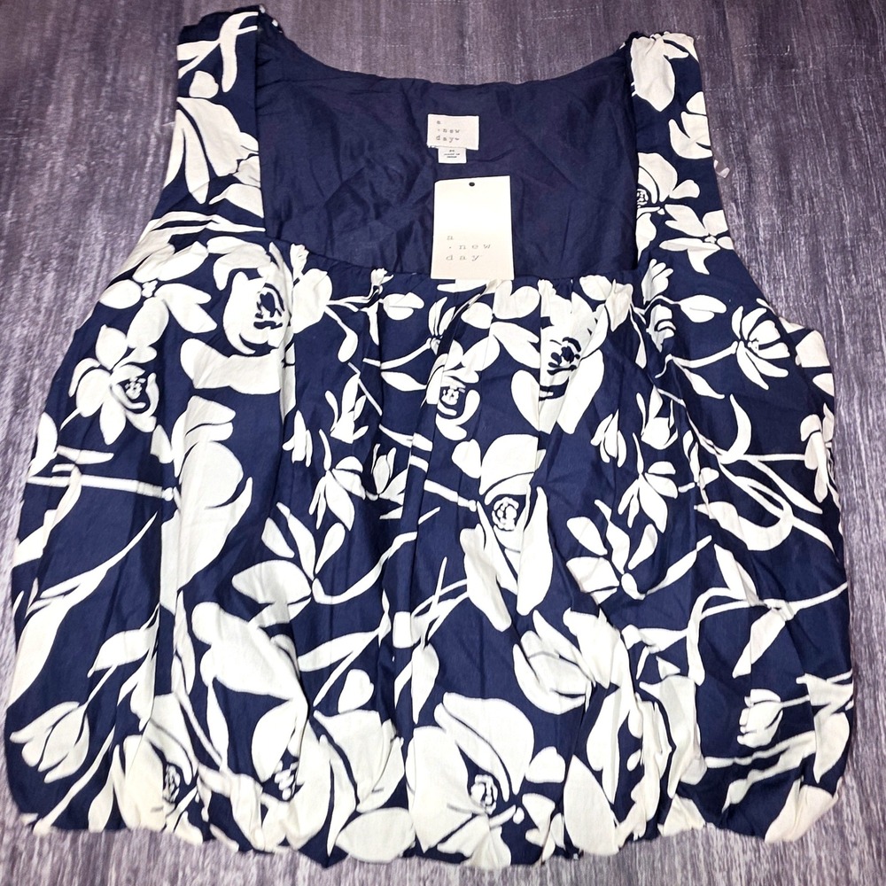 a new day Navy and White Floral Tank Top